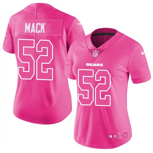 Women's Chicago Bears Active Player Custom Pink Rush Fashion Vapor Untouchable Stitched Jersey(Run Small)